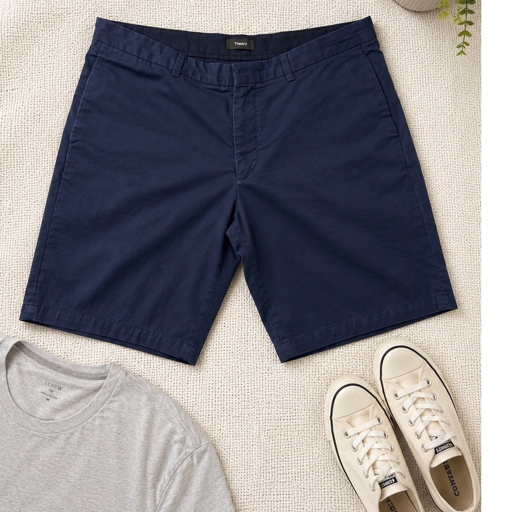 Theory Beck PP Solid Twill Navy Blue Chino Shorts Mens Size 36